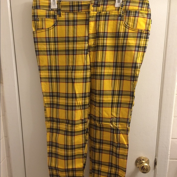 yellow plaid skinny jeans